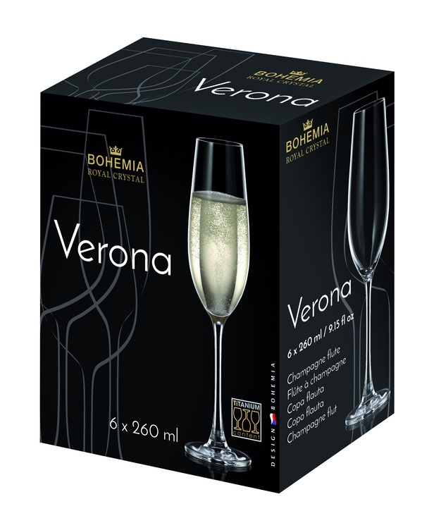 Šampuseklaaside komplekt Bohemia Royal Crystal Verona 1SG80, kristall, 0.26 l, 6 tk