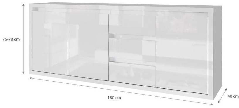 Komoda Tuckano Glance, balta, 180 x 40 cm x 78 cm
