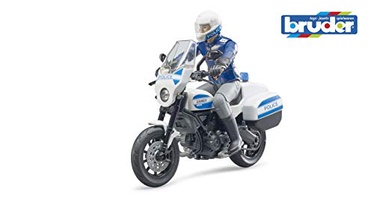 Žaislinis motociklas Bruder Scrambler Ducati Police Motorcycle 62731, mėlyna/balta