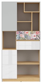 Plaukts Black Red White Nandu 79.5x164x39cm Gray/Oak/White/Sticker