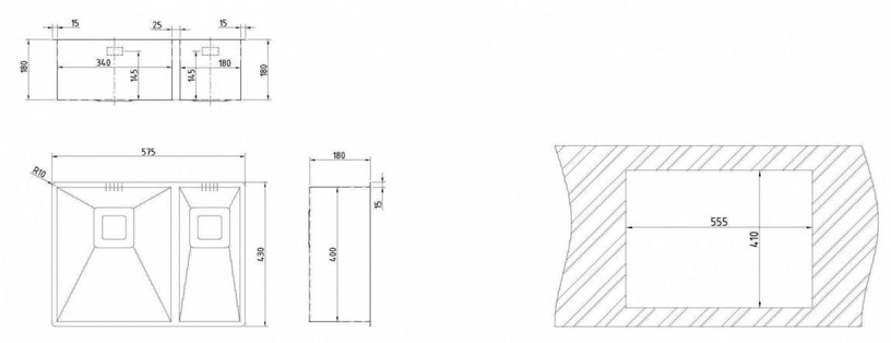 Кухонная раковина Teka Square 340/400 180/400, нержавеющая сталь, 57.5 см x 43 см x 18 см