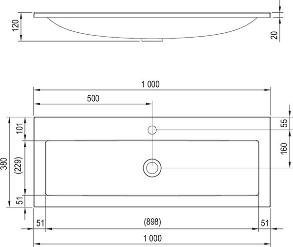 Vannas istabas izlietne Ravak Clear 1000, kompozītmateriāls, 1000 mm x 380 mm x 120 mm