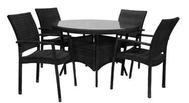 Home4you Wicker Garden Table And 4 Chair Set Black