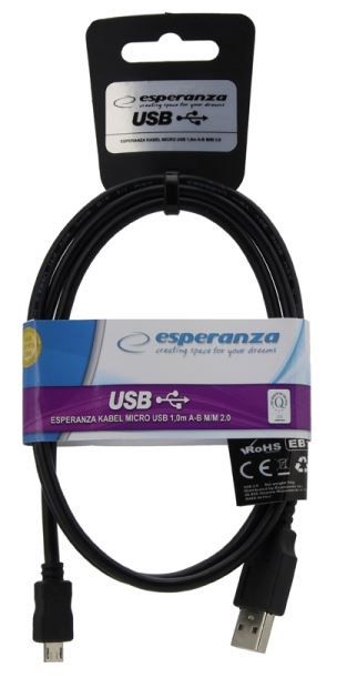 Laidas Esperanza USB 2.0 B male, Micro USB A male, 1.5 m, juoda