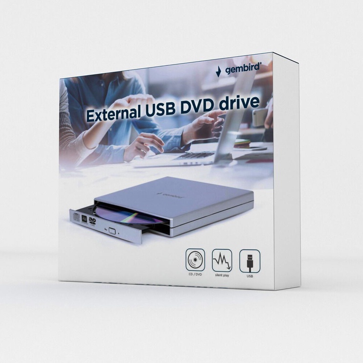 Ārējais optiskais diskdzinis Gembird DVD-USB-02-SV External USB DVD Drive Silver