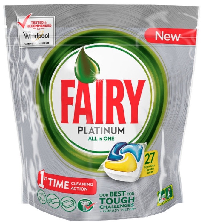 Nõudepesumasina kapslid Fairy All In One Platinum Lemon, 27 tk
