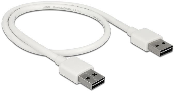 Juhe Delock USB-A - USB-A USB 2.0 A male, USB 2.0 A male, 0.5 m, valge