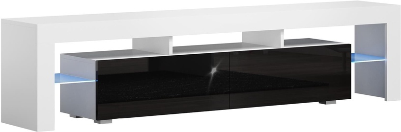 TV staliukas Pro Meble Milano 200, baltas/juodas, 200 cm x 35 cm x 45 cm