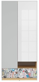 Spinta Black Red White Nandu Gray/Oak/White/Sticker, 90x55x200.5 cm