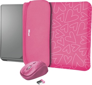 Trust Yvo Reversible 15.6" Laptop Sleeve + Wireless Mouse Pink Hearts