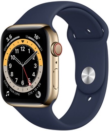 Išmanusis laikrodis Apple Watch Series 6 GPS LTE 44mm Stainless Steel Deep Navy Sport Band, aukso