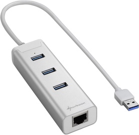Sharkoon 3-Port USB 3.0 + RJ45 Hub Silver