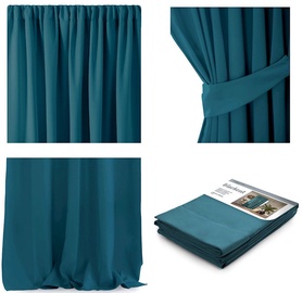 Шторы блэкаут AmeliaHome Pleat Blackout, бирюзовый, 140 см x 270 см