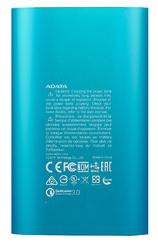 Nešiojamas įkroviklis (Power bank) Adata A10050QC, 10050 mAh, mėlyna