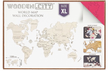 Puzle Wooden City World Map XL Coral, 48 gab.