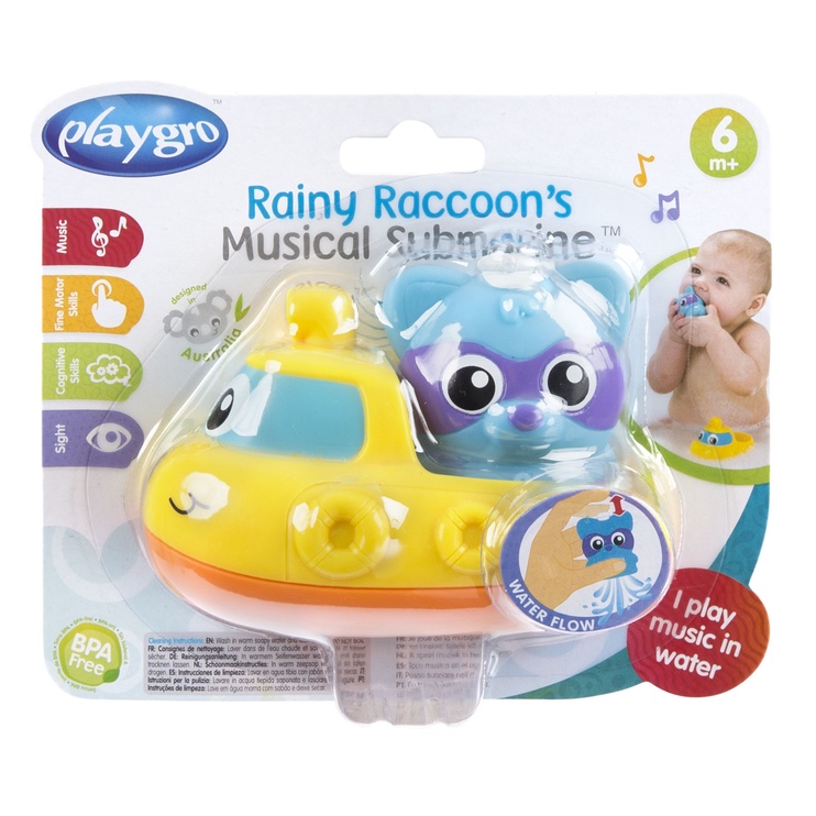 Vannimänguasjade komplekt Playgro Rainy Raccoons Musical Submarine, 2 tk