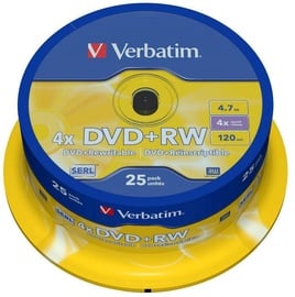 Накопитель данных Verbatim DVD+RW 4.7GB 4x 25pcs