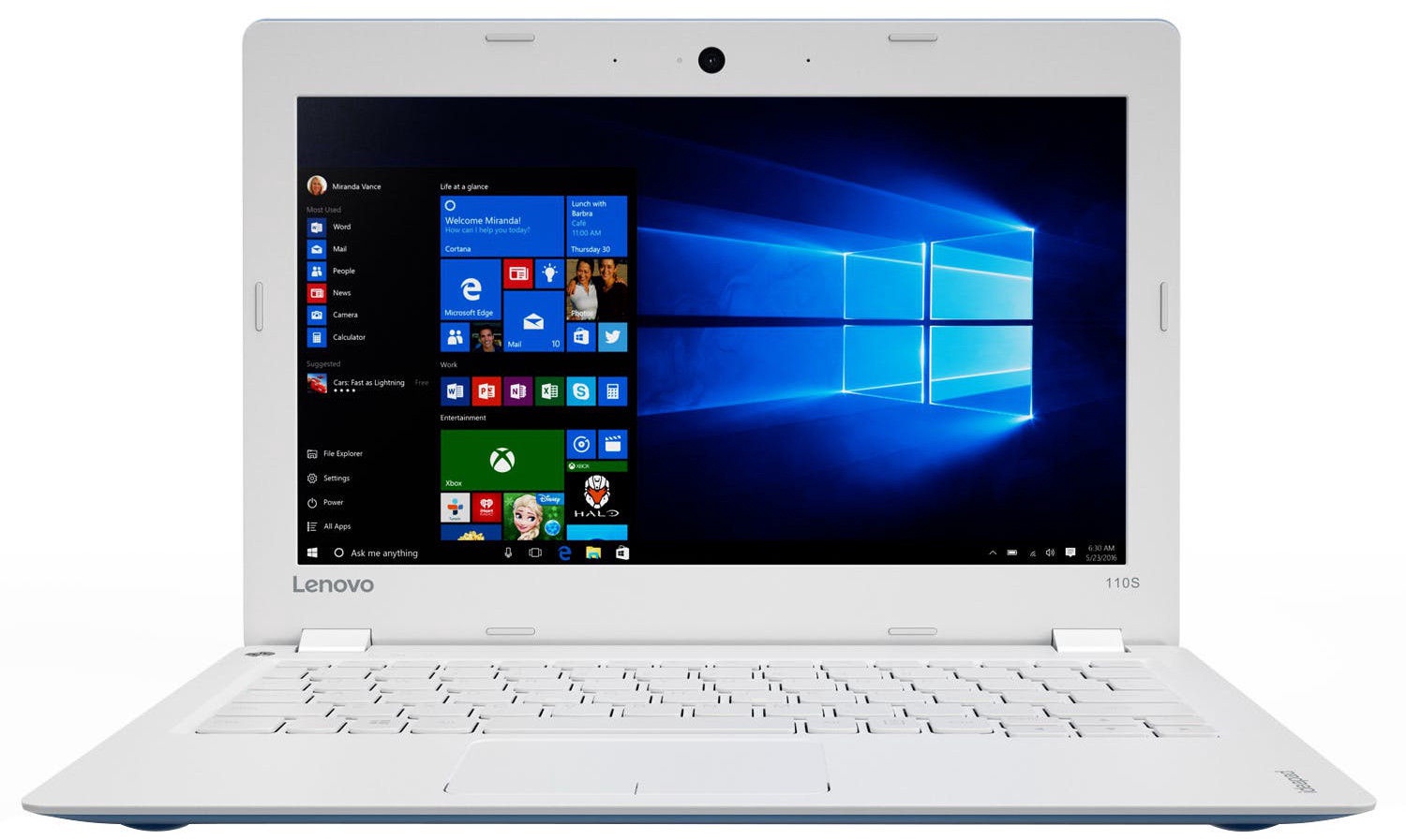 Ноутбук Lenovo IdeaPad 110S-11IBR Blue White 80WG00B4PB, Intel® Celeron®  Processor N3060, 2 GB, 32 GB, 11.6 ″, Intel HD Graphics 400, синий/белый -  Ksenukai.lv