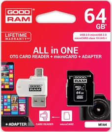 Goodram M1A4 All in One microSDXC 64GB Class 10 UHS-I C U1 + Adapter microSD-SD + OTG Card Reader