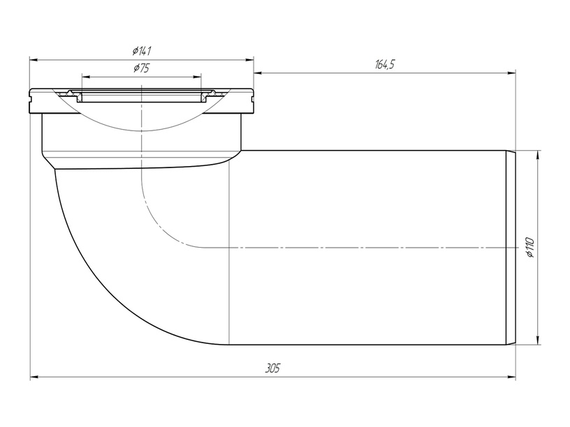 Torupõlv Ani Plast, valge, 305 mm x 75 mm
