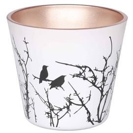 Svečturis Polar Birds 062508, keramika, Ø 8 cm, balta/melna/bronzas