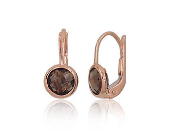 Diamond Sky 14K Red Gold Smoky Quartz Earrings Diana VI Solid Gold 585