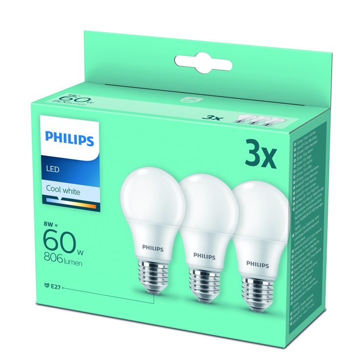 Lambipirn Philips LED, A60, külm valge, E27, 8 W, 806 lm