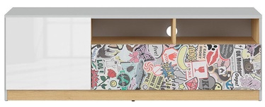 TV galds Black Red White Nandu, balta/daudzkrāsains/ozola, 1350x390x460 mm