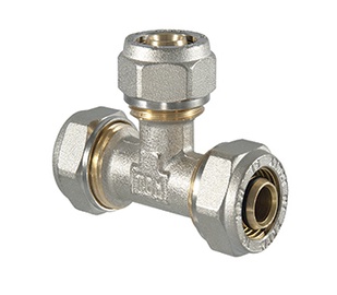 Затяжной тройник TDM Brass 1045, 90 град, 16mm, латунь/никель