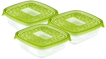 Curver Food Container Set 3PCS Square 0.6L Take Away Twist Green