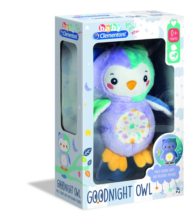 Mīkstā rotaļlieta Clementoni Night Owl Light up, daudzkrāsains, 32 cm