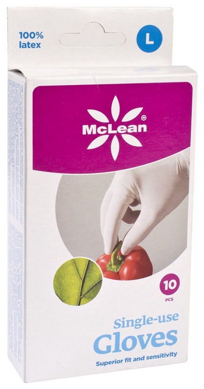 Перчатки резиновые, одноразовые McClean Professional 23/002/00003, белый, 10