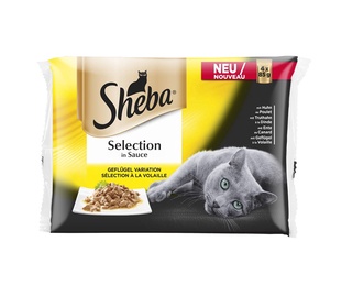 Konservuotas ėdalas suaugusioms katėms Sheba, su vištiena, 4 x 85 gr
