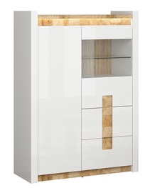 Kumode Black Red White Alameda LED Glass Cabinet White Gloss/Westminster Oak