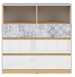 Komoda Black Red White Nandu 90x91x39cm Gray/Oak/White/Arabesque