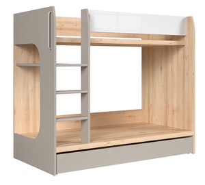 Кровать двухэтажная Namek, белый/серый/бук, 184 x 97 см, c ящиком для постельного белья