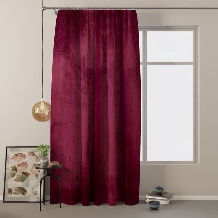 Nakts aizkari AmeliaHome Velvet Pleat, sarkana, 140 cm x 270 cm