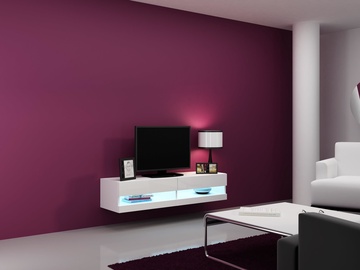 TV staliukas Cama Meble Vigo New 140 White/White Gloss, 1400x300x1400 mm