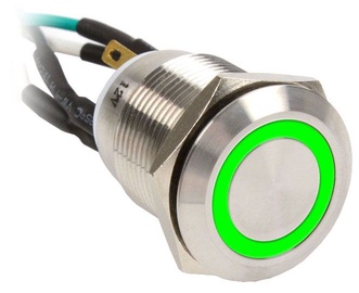 Impactics Push Button Silver 19mm IP67 LED Green