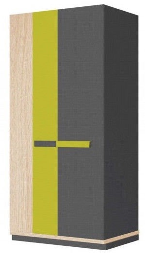 Гардероб Szynaka Meble Wow 04, желтый/серый/дубовый, 95 см x 57 см x 196 см