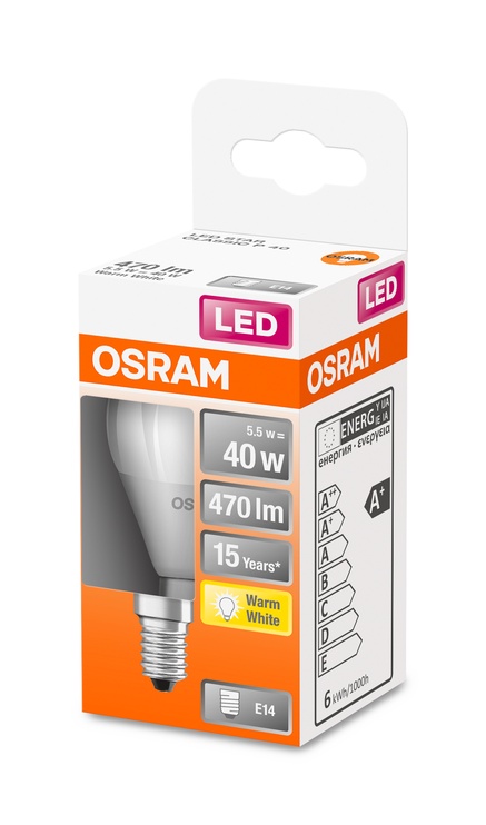 Lambipirn Osram LED, soe valge, E14, 5.5 W, 470 lm