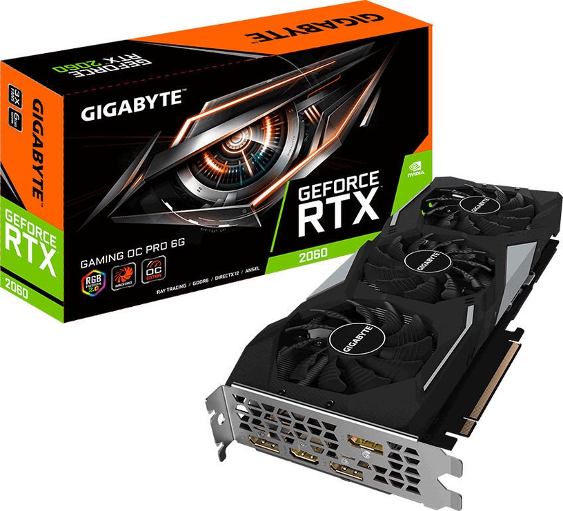 Vaizdo plokštė Gigabyte GeForce RTX 2060 Gaming OC Pro GV-N2060GAMINGOCPRO-6GD, 6 GB, GDDR6