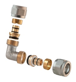 Izjaucams dubultais līkums TDM Brass 1465, 90 °, 18mm, misiņš/niķelis