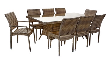 Home4you Wicker Garden Table And 8 Chairs Set Cappuccino