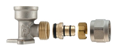 Крепление разборного колена TDM Brass 1480, 90 град, 16mm x 1/2", латунь/никель