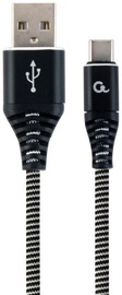 Gembird USB To USB Type - C Premium Cotton Braided Cable Black / White 1m