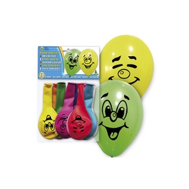 Balons ovāls Smiling Face, daudzkrāsaina, 10 gab.