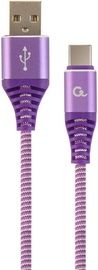 Gembird USB To USB Type - C Premium Cotton Braided Cable Purple / White 2m