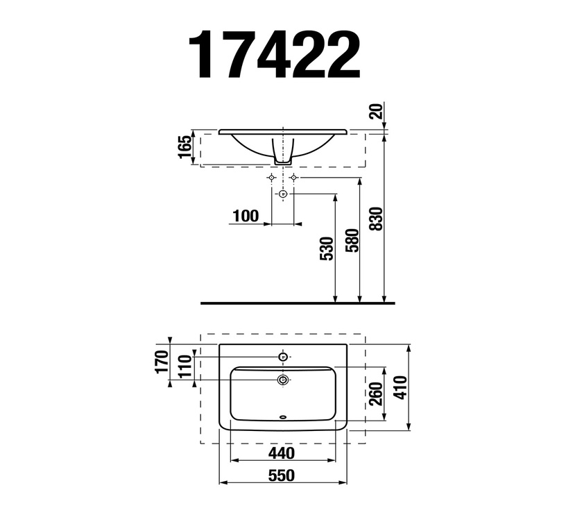 Vannas istabas izlietne Jika Cubito 8174220001041, keramika, 550 mm x 410 mm x 167 mm