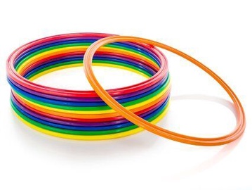 Hula hoop vingrošanas riņķi Tremblay Flexible Flat, 450 mm, zila/sarkana/dzeltena/zaļa